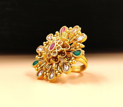 JYONA JYONA Rajwadi Matte Gold Plated Adjustable Finger Ring For Women & Girls Brass Diamond Gold Plated Ring