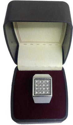 Syfer Square Ring for Boys and Girls Stylish Square Ring Biker Ring, Party Wear Ring Stainless Steel Cubic Zirconia Silver Plated Ring