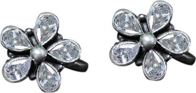 jsaj ZIRCON STONE FLOWER DESIGN TOERING Silver Onyx, Ruby, Zircon Sterling Silver Plated Toe Ring Set