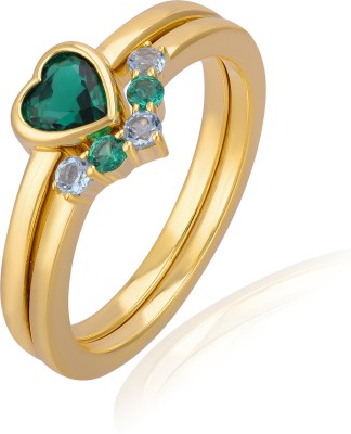 guyal Heart-Shaped Gemstone Family Ring Sterling Silver Emerald, Topaz Gold Plated Ring