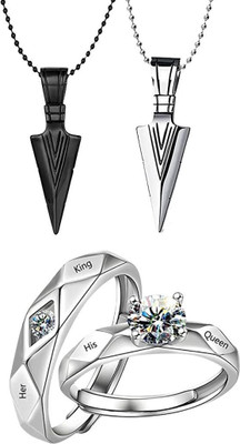 White Chimes Adjustable Couple Ring for lovers in silver stylish king Queen design Alloy Sterling Silver Plated Ring Set