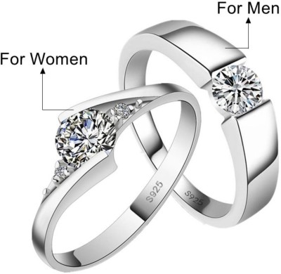 MYKI King & Queen Adjustable Couple Love Rings Sterling Silver Cubic Zirconia Silver Plated Ring