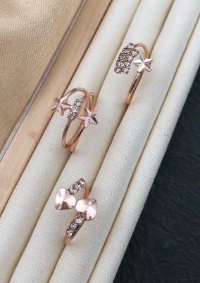 VEMISHTI Rose Gold and Cubic Zirconia Adjustable Ring Stainless Steel Alloy Diamond Gold Plated Ring