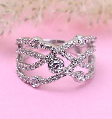 CLARA Designer Sterling Silver Cubic Zirconia Rhodium Plated Ring