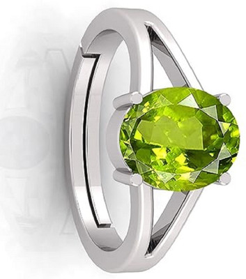 SIDHGEMS Brass Peridot Silver Plated Ring