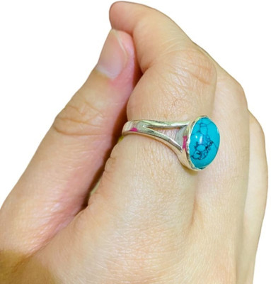 Chopra Gems Turquoise Firoza Panchdhatu Adjustable Ring For Men & Women Brass Turquoise Silver Plated Ring