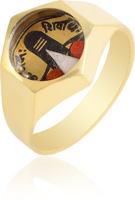 Ringry Shivling Double Rudraksha Parad Mani Naav Ki Keel Yukt Ring Brass Gold Plated Ring
