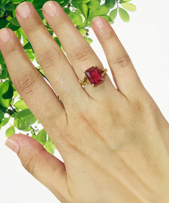 Chopra Gems A+ Quality Natural Burma Ruby Manik Gemstone Ring for Women's and Men's Brass Gold Plated Ring