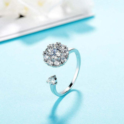 clarajewels Crystal Rotating Ring Alloy Cubic Zirconia, Zircon Silver Plated Ring