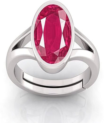 EliteMart 7.25 Ratti Ruby Stone Original Certified Silver Plated Adjustable, Manik Stone Brass Ruby Gold Plated Ring