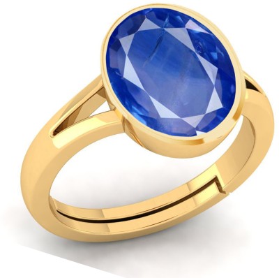 MARATNA 9.25 Ratti Created Blue Sapphire Neelam Stone Adjustable Ring for Men & Women Brass Sapphire Ring