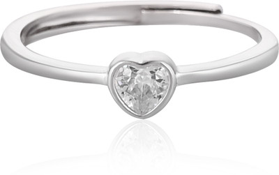 Shubhamkriti Jewels Adjustable Open Band Heart-Shaped Silver Cubic Zirconia Silver Plated Ring