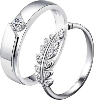 SILVERSHOPE LATEST COUPLE LOVE RING ANGEL GUARD CUBIC ZIRCONIA BRASS GIFT RING FOR COUPLES Silver Diamond Ring Set