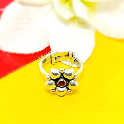 jsaj ROUND SHAPE RING WITH HEARTS ALL AROUND WITH RUBY STONE Sterling Silver Ruby Silver Plated Ring