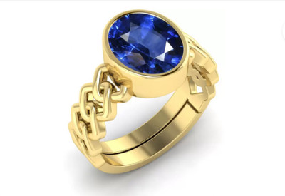 GenZcomplex natural neelam stone ring 7.25 ratti Brass Amethyst Gold Plated Ring