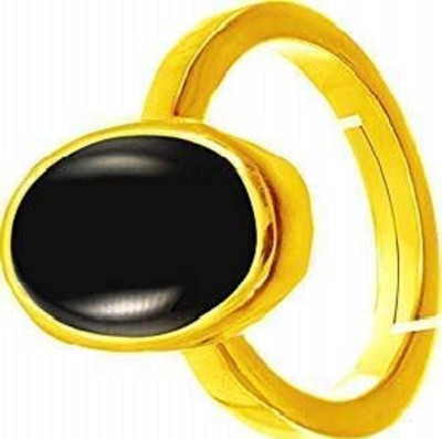 KUSHMIWAL GEMS 5.00 Ratti 4.00 Carat Sulemani Hakik Ring Original Natural Black Haqiq Precious Brass Gold Plated Ring