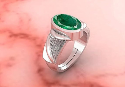 SIDHGEMS 7.25 Ratti 6.00 Carat Natural Emerald/Panna Gemstone 92.5 Sterling Silver Emerald Silver Plated Ring