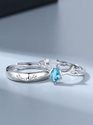 Diivine Hindu Valentine Couple Ring for Girlfriend Boyfriend Valentine King Queen Couple Ring Alloy Cubic Zirconia Platinum Plated Ring Set