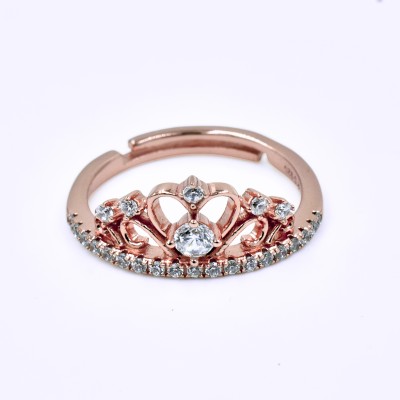 SATLAA 925 Pure Silver Rose Gold Crown Adjustable Chandi Rings Anguthi for Girls Sterling Silver Cubic Zirconia Rhodium Plated Ring