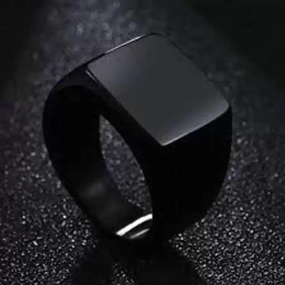 Deevora Trendy Stainless Steel Black Ring Square Shaped Crystal Black Ring for Men Stainless Steel Rhodium, Titanium, Copper Plated Ring