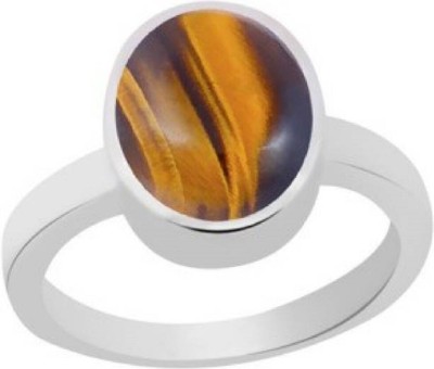 Gemzonite Tiger's Eye ring original tigers eye stone lab certified Stone Silver Plated Ring