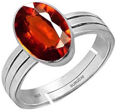 Suruchi Gems & Jewels Hessonite (Gomed) 7.25 Ratti or 6.5 Ct Natural Gemstone bis Hallmark 925 Sterling Silver Ring