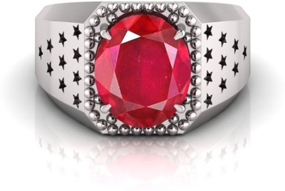 ZENMART 7.25 Ratti 6.00 Carat Natural Ruby Stone Manik Ring Brass Ruby Silver Plated Ring