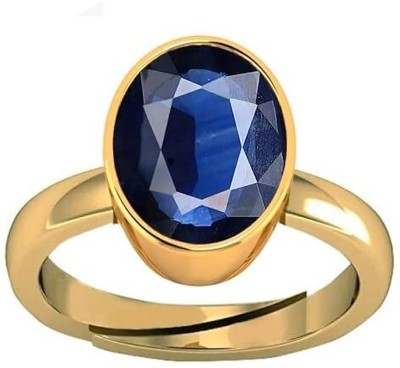 KUSHMIWAL GEMS 11.25 Ratti 10.00 Carat Blue Sapphire Ring Panchdhatu Adjustable Neelam Ring Brass Sapphire Gold Plated Ring