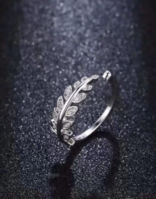 Alviira Designer Beauty-in-Leaves A5 Grade Crystal Adjustable Alloy Crystal Silver Plated Ring