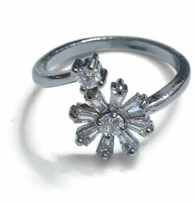 forevershine Rhodium Plated Floral & Solitaire Adjustable Finger Ring for Women Alloy Cubic Zirconia Ring