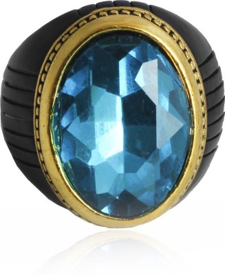 Waama Jewels Stylish AD Studded Turquoise Brass Metal Ring for Men & Boys Brass Gold Plated Ring