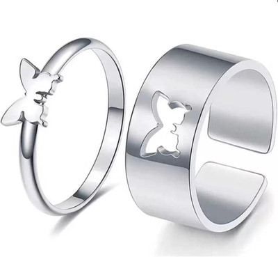 Astrootalk Butterfly Couple Ring for Lovers valentines Gift Alloy Silver Plated Ring Set Brass, Alloy, Copper, Stainless Steel Cubic Zirconia Silver, Rhodium, Titanium Plated Ring Set