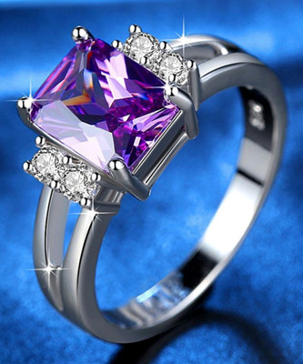 MYKI Startle Purple Diamond Ring For Women & Girls Stainless Steel Cubic Zirconia Silver Plated Ring