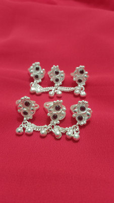 Siya Creation handmade Triple Silver toe ring set for women. Alloy Silver Plated Toe Ring Set