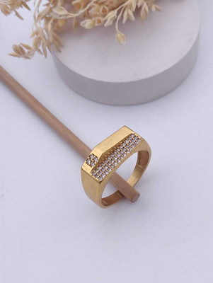 MAME CREATION Gold Plated Diamond Wedding,Partywear ring-63 Brass Diamond Gold Plated Ring