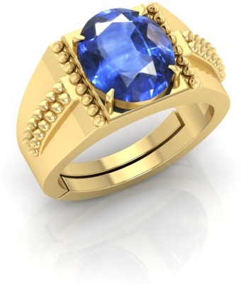 Sanwariya Gems 6.25 Ratti Blue Sapphire Gemstone Adjustable Ring For Men And Brass Sapphire Gold Plated Ring