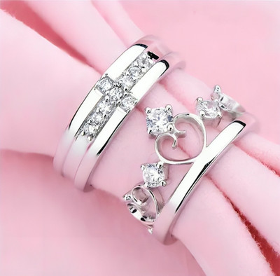 Rockjon Adjustable Silver Diamond Ring for couples Brass Ring