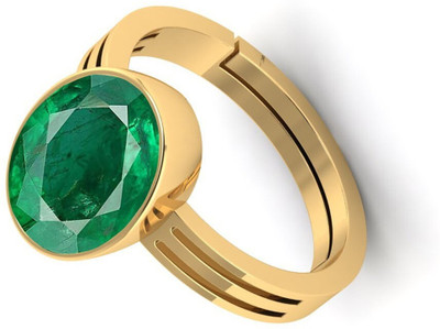 VishvMa 8.25 Ratti Created Emerald Panna Ring Panchdhatu Certified with lab Adjustable Stone, Brass Emerald Ring