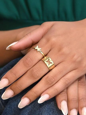 Zaphariq Golden Butterfly Couple Ring Matching Wrap Finger Ring For Women And Girls Alloy Gold Plated Ring