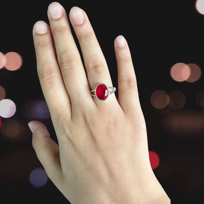 zayron Ruby Ring Certified Manik Astrological Stone Stone Ruby Brass Ruby Silver Plated Ring