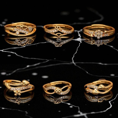 Hetshree Elegant Gold Combo Rings Collection Brass Diamond Gold Plated Ring