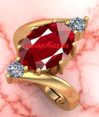 KUSHMIWAL GEMS 11.25 Ratti Natural Ruby Stone Manik Ring Adjustable Brass Ruby Gold Plated Ring
