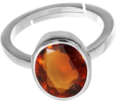 Gemzonite Hessonite Ring With Natural Garnet/Gomed Stone Lab Certified Silver Garnet Silver Plated Ring
