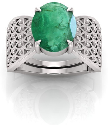 Pranjal Gems 12.25 Ratti Panna Gemstone Adjustable Ring With Lab CertificateTU Crystal Emerald Sterling Silver Plated Ring