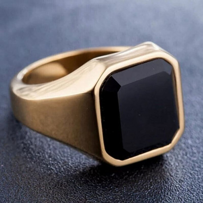 house of common Vedansh Enterprises Stylish Gold Plated Black Onyx Ring Brass Onyx Gold Plated Ring