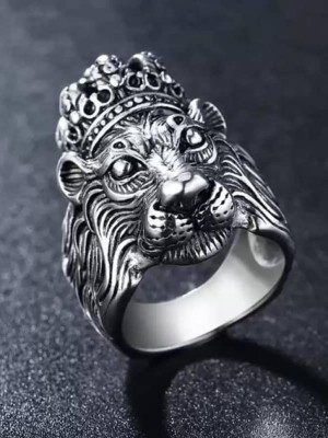 Sunshine Creations Stylish Royal Look Lion King Biker Ring for Boy and Men Ring Alloy Silver Plated Ring