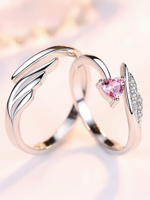 Alvira Adjustable Couple Combo Lovers | Valentine Stainless Steel, Brass, Stone, Metal, Copper Cubic Zirconia, Crystal, Diamond Silver, Rhodium Plated Ring