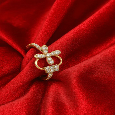 cieloria Luxe Loop: 18K Gold Plated Diamond Bow Ring Stainless Steel Ring