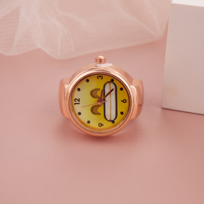 GC PREMIUM JEWELLERY Stylish RoseGold Smiley Adjustable Analog Watch Type Finger Ring Girls & Women Brass Gold Plated Ring