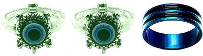 Dynamic Retail Global Set of 3 Rings for Men & Women, Green-Blue Alloy Ring